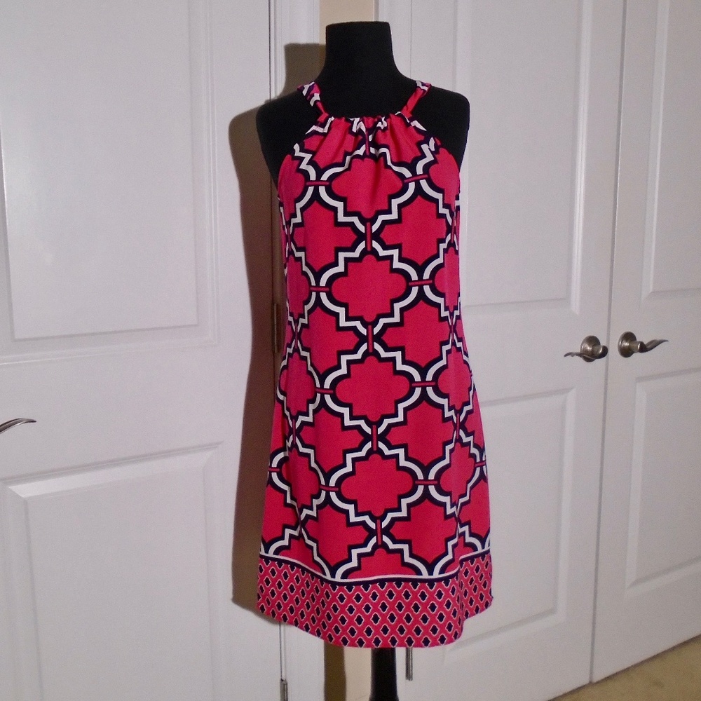 CROWN & IVY Geo Link Print Halter Shift Dress XS